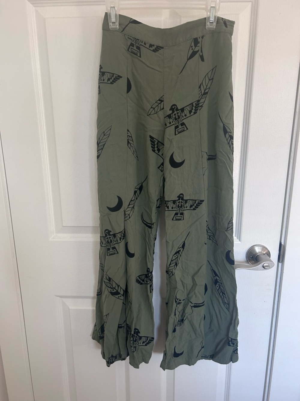Bali Olive Green Printed Wide Leg Flare Pants